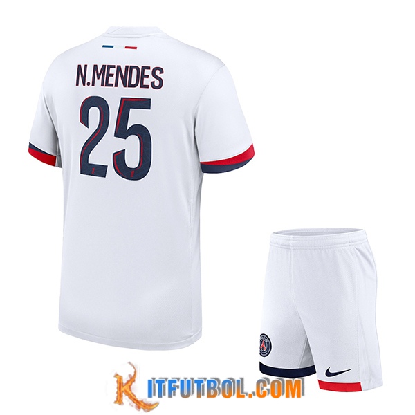 Camisetas De Futbol PSG (N.MENDES #25) Ninos 2024/2025 Segunda