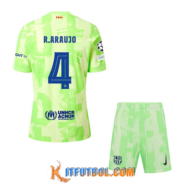 Camisetas De Futbol Barcelona (R. ARAUJO #4) Ninos 2024/2025 Tercera