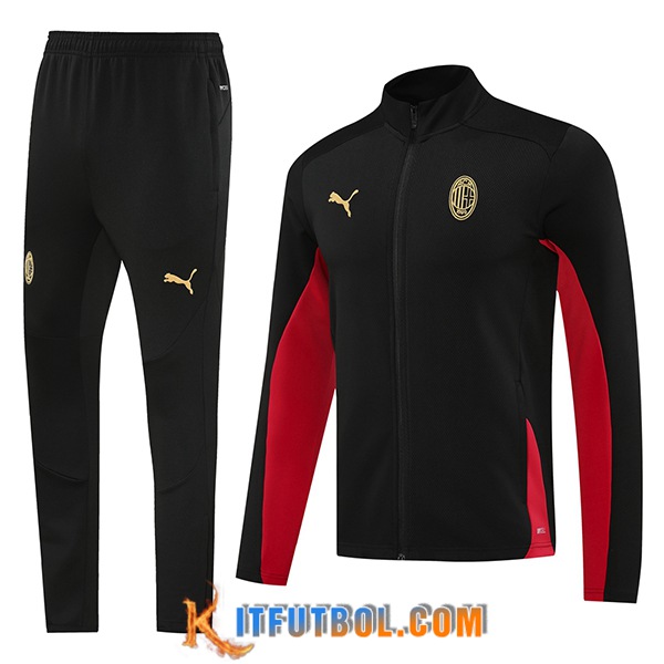 Chandal Equipos De Futbol Chaquetas AC Milan Negro/Rojo 2024/2025
