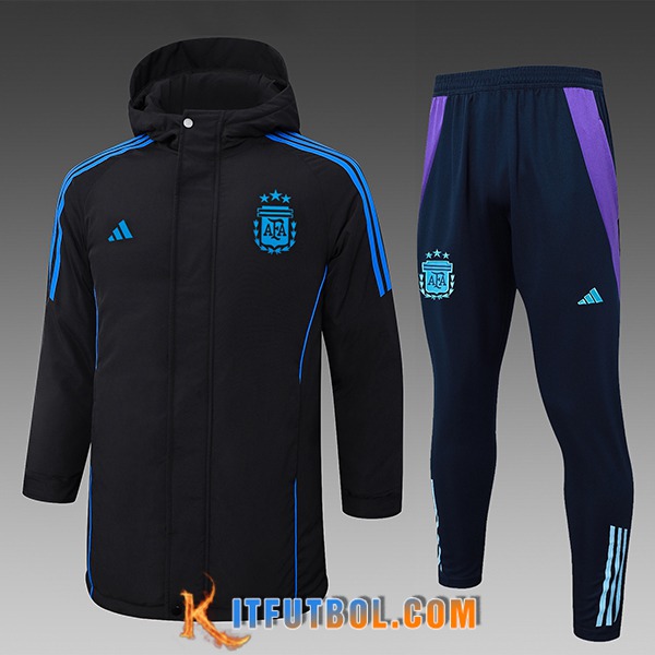 Chandal Plumas Con Capucha Argentina Negro/Azul 2024/2025