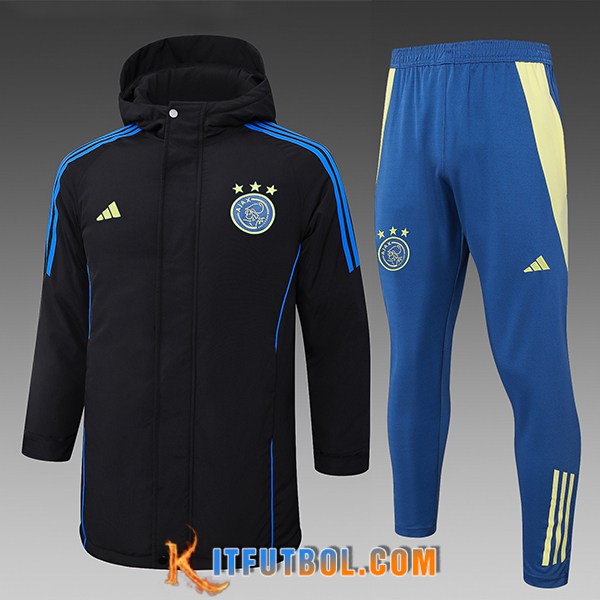 Chandal Plumas Con Capucha Ajax Negro/Azul 2024/2025