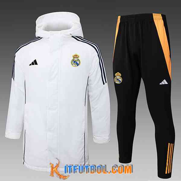 Chandal Plumas Con Capucha Real Madrid Blanco/Negro/Naranja 2024/2025