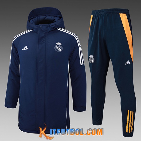Chandal Plumas Con Capucha Real Madrid Azul/Blanco/Naranja 2024/2025