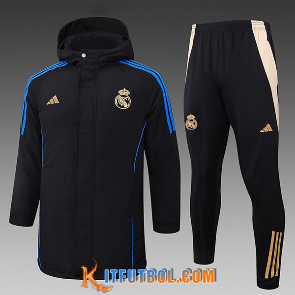 Chandal Plumas Con Capucha Real Madrid Negro/Azul/Amarillo 2024/2025