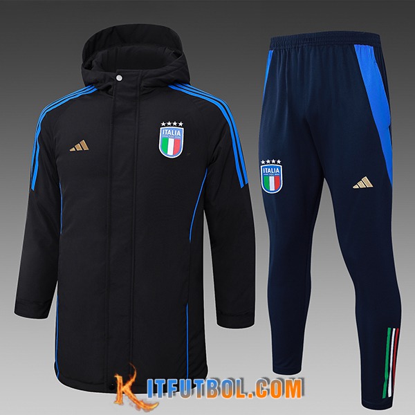 Chandal Plumas Con Capucha Italia Negro/Azul 2024/2025