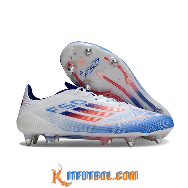 Adidas Botas De Fútbol F50 ELITE SG Blanco/Azul/Naranja