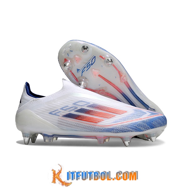 Adidas Botas De Fútbol F50 Elite Laceless SG Blanco/Azul/Naranja