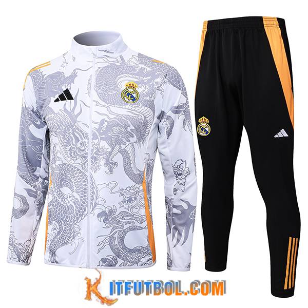 Chandal Equipos De Futbol Chaquetas Real Madrid Blanco/Gris/Naranja 2024/2025