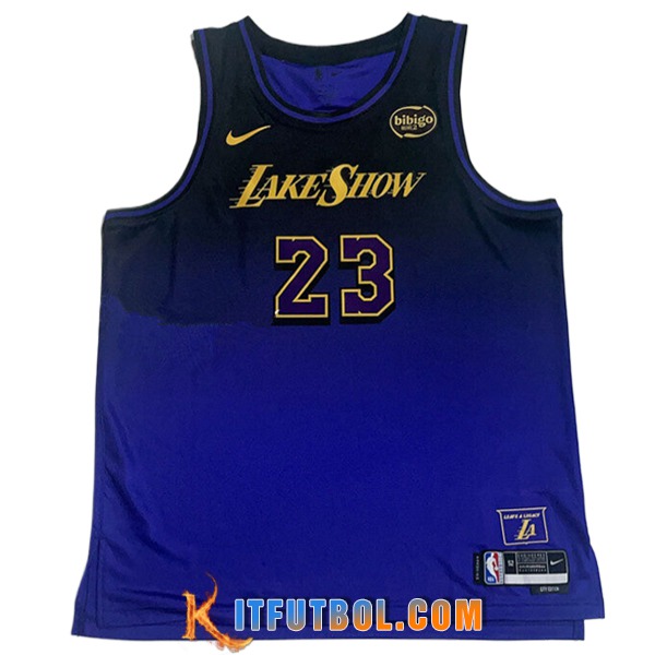Camisetas Los Angeles Lakers (JAMES #23) 2024/25 Negro/Violeta/Amarillo