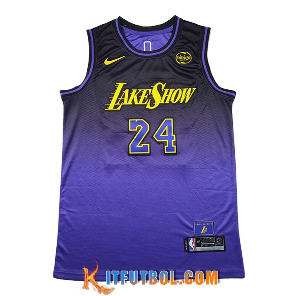 Camisetas Los Angeles Lakers (BRYANT #24) 2024/25 Negro/Violeta/Amarillo