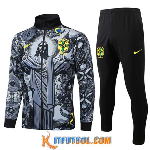 Chandal Equipos De Futbol Chaquetas Brasil Gris/Negro 2024/2025