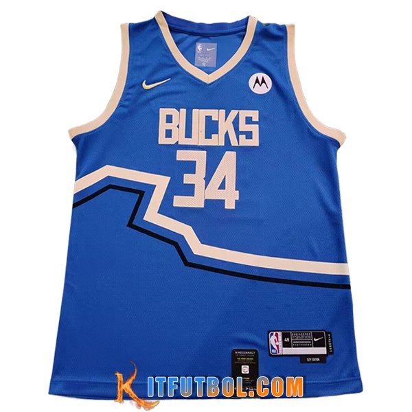 Camisetas NBA Milwaukee Bucks (ANTETOKOUNMPO #34) 2024/25 Azul/Beige
