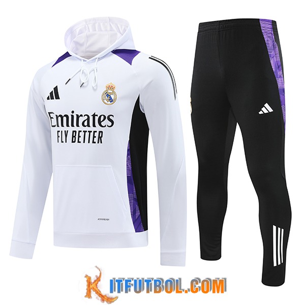 Chaqueta Con Capucha Chandal Rompevientos Real Madrid Blanco/Negro/Blanco 2024/2025