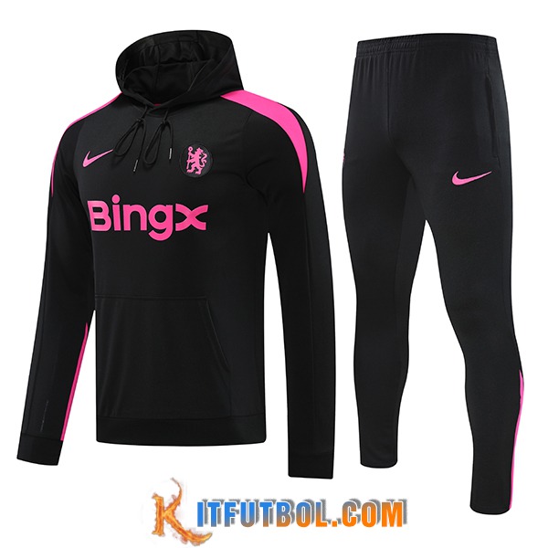 Chaqueta Con Capucha Chandal Rompevientos FC Chelsea Negro/Rosa 2024/2025