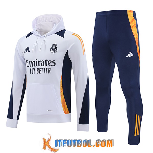 Chaqueta Con Capucha Chandal Rompevientos Real Madrid Blanco/Azul/Naranja 2024/2025