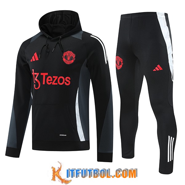 Chaqueta Con Capucha Chandal Rompevientos Manchester United Negro 2024/2025