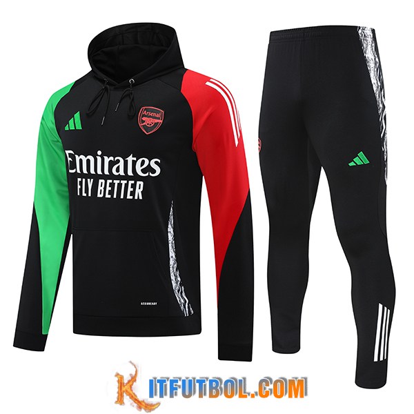 Chaqueta Con Capucha Chandal Arsenal Negro/Verde/Rojo 2024/2025