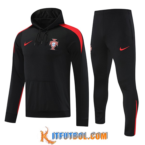 Chaqueta Con Capucha Chandal Portugal Negro/Rojo 2024/2025