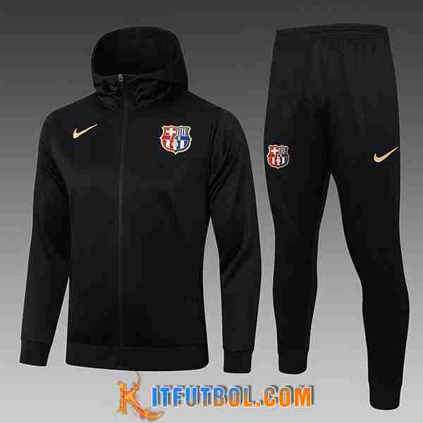 Chaqueta Con Capucha Chandal Rompevientos FC Barcelona Ninos Negro 2024/2025