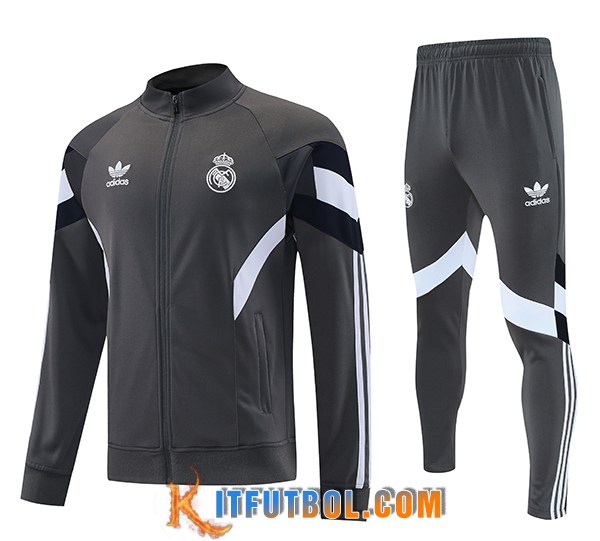 Chandal Equipos De Futbol Chaquetas Real Madrid Gris/Blanco/Negro 2025/2026