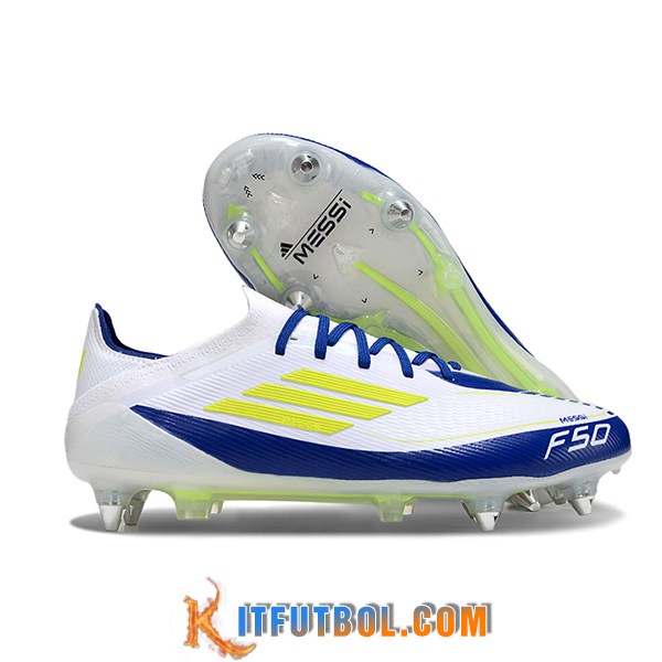 Adidas Botas De Fútbol F50 Elite SG Blanco/Azul/Amarillo