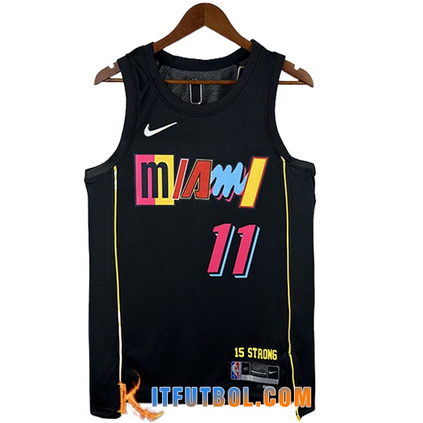 Camisetas NBA Miami Heat (JAQUEZ JR. #11) 2024/25 Negro/Amarillo/Rosa