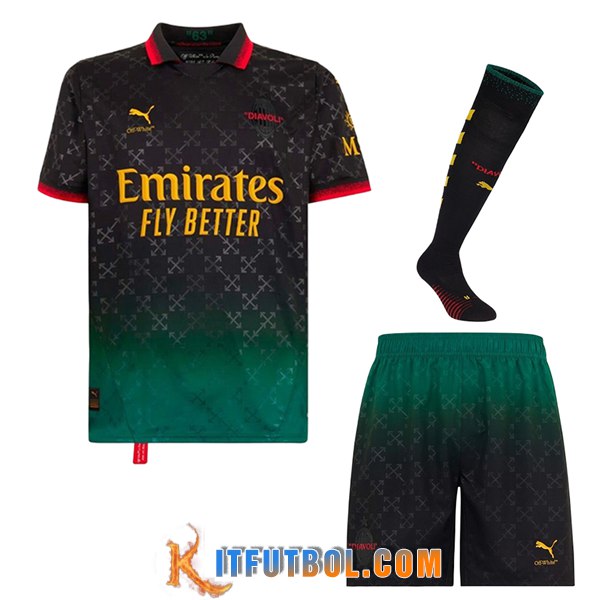 Camisetas Futbol AC Milan Fourth (Cortos + Calcetines) Negro 2024/2025