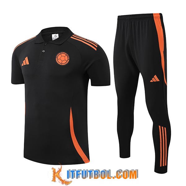 Camiseta Polo Colombia Negro/Naranja 2025/2026