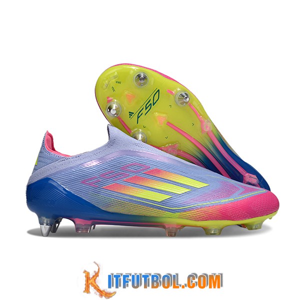 Adidas Botas De Fútbol F50 Elite Laceless SG Azul/Verde/Rosa