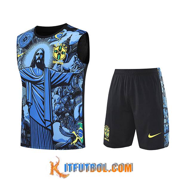 Camiseta Entrenamiento sin mangas Brasil Ninos Azul/Negro 2025/2026