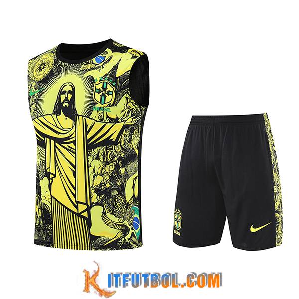 Camiseta Entrenamiento sin mangas Brasil Ninos Amarillo/Negro 2025/2026