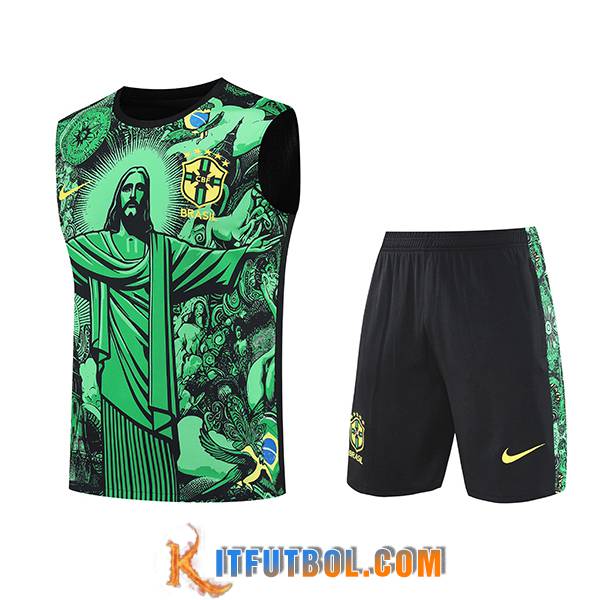 Camiseta Entrenamiento sin mangas Brasil Ninos Verde/Negro 2025/2026