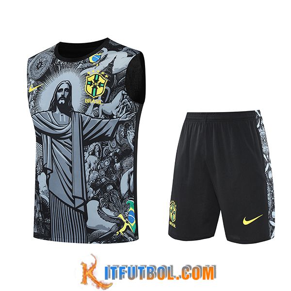Camiseta Entrenamiento sin mangas Brasil Ninos Gris/Negro 2025/2026