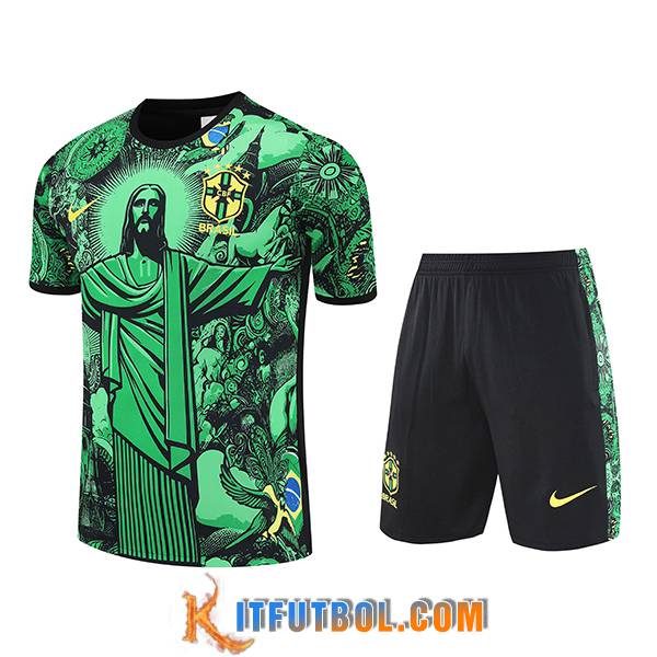 Camiseta Entrenamiento Brasil Ninos Verde/Negro 2025/2026