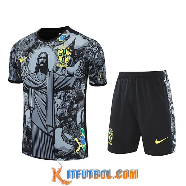 Camiseta Entrenamiento Brasil Ninos Gris/Negro 2025/2026