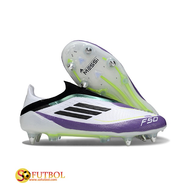 Adidas Botas De Fútbol F50 Elite Laceless SG Blanco/Negro/Violeta/Verde