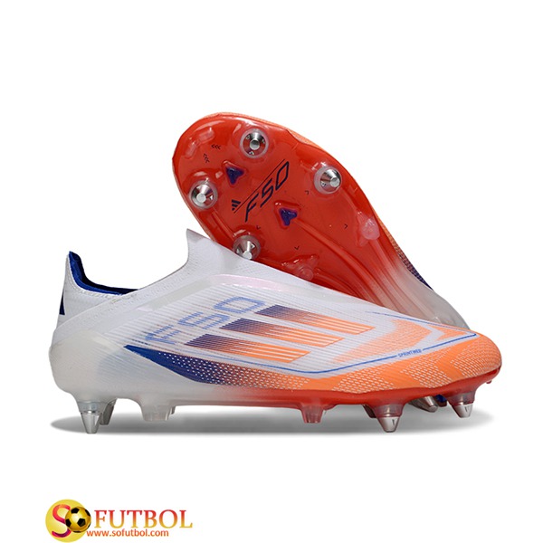 Adidas Botas De Fútbol F50 Elite Laceless SG Blanco/Azul/Naranja
