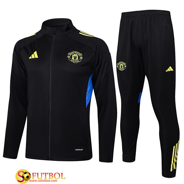 Chandal Equipos De Futbol Chaquetas Manchester United Negro/Azul/Amarillo 2025/2026