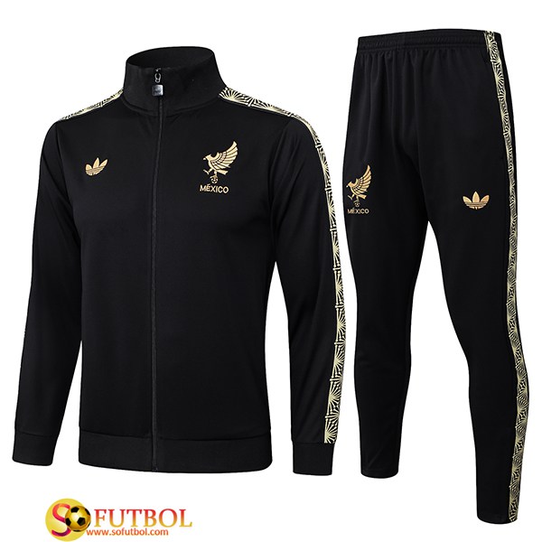 Chandal Equipos De Futbol Chaquetas México Negro/Amarillo 2025/2026 -02