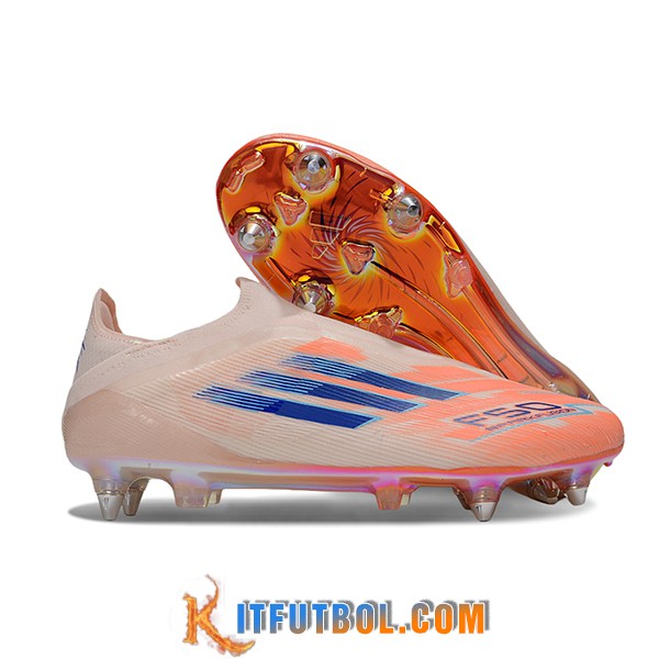 Adidas Botas De Fútbol F50 Elite Laceless SG Naranja/Azul -02