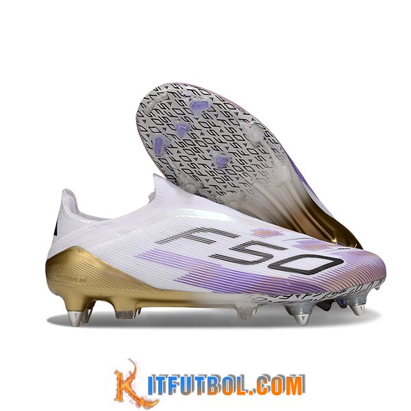 Adidas Botas De Fútbol F50 Elite Laceless FG Blanco/Violeta/Negro/Amarillo