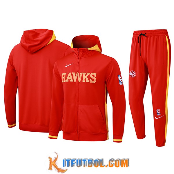 Chaqueta Con Capucha Chandal Rompevientos Atlanta Hawks Rojo/Amarillo 2025/2026
