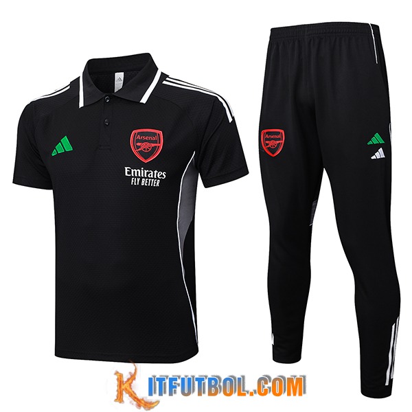 Camiseta Polo Arsenal Negro/Blanco/Gris 2025/2026