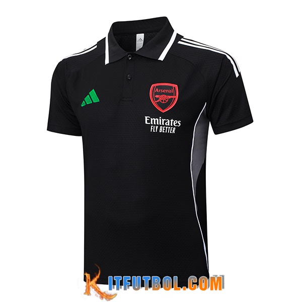 Camiseta Polo Arsenal Negro/Blanco/Gris 2025/2026