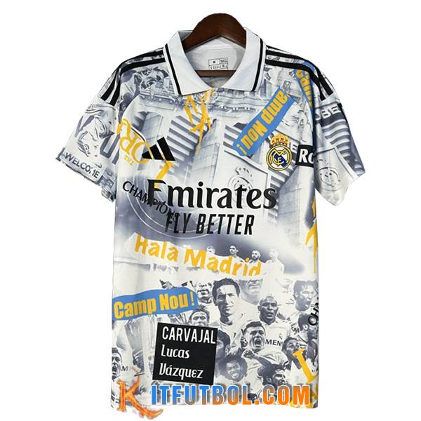 Camiseta Polo Real Madrid Blanco/Gris/Amarillo 2025/2026