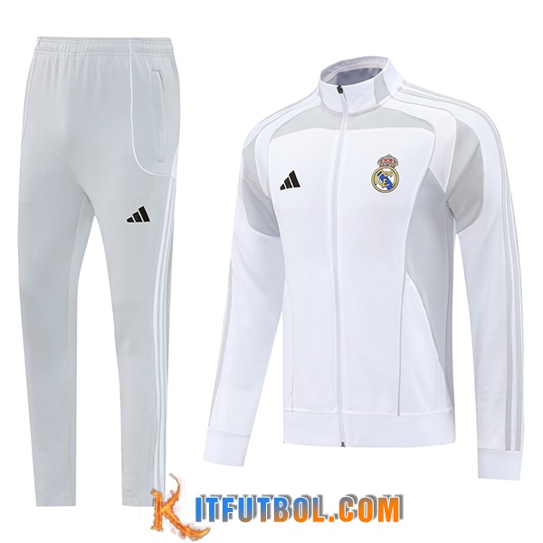 Chandal Equipos De Futbol Chaquetas Real Madrid Blanco/Gris 2025/2026 -02