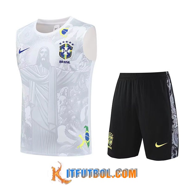 Camiseta Entrenamiento sin mangas Brasil Ninos Blanco/Gris 2025/2026