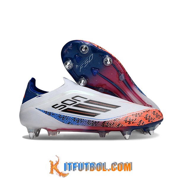Adidas Botas De Fútbol F50 Elite Laceless SG Blanco/Azul/Naranja/Negro