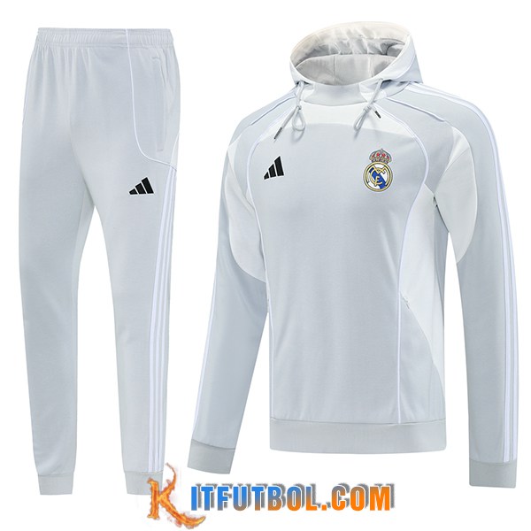 Chaqueta Con Capucha Chandal Rompevientos Real Madrid Gris/Blanco 2025/2026