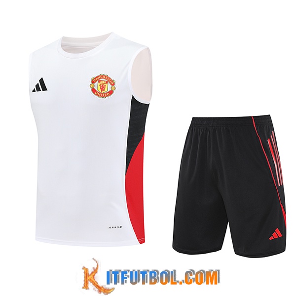 Camiseta Entrenamiento sin mangas Manchester United Blanco/Negro/Rojo 2025/2026